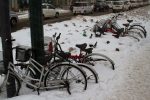 Bikes left behind and now disappearing into the snow.